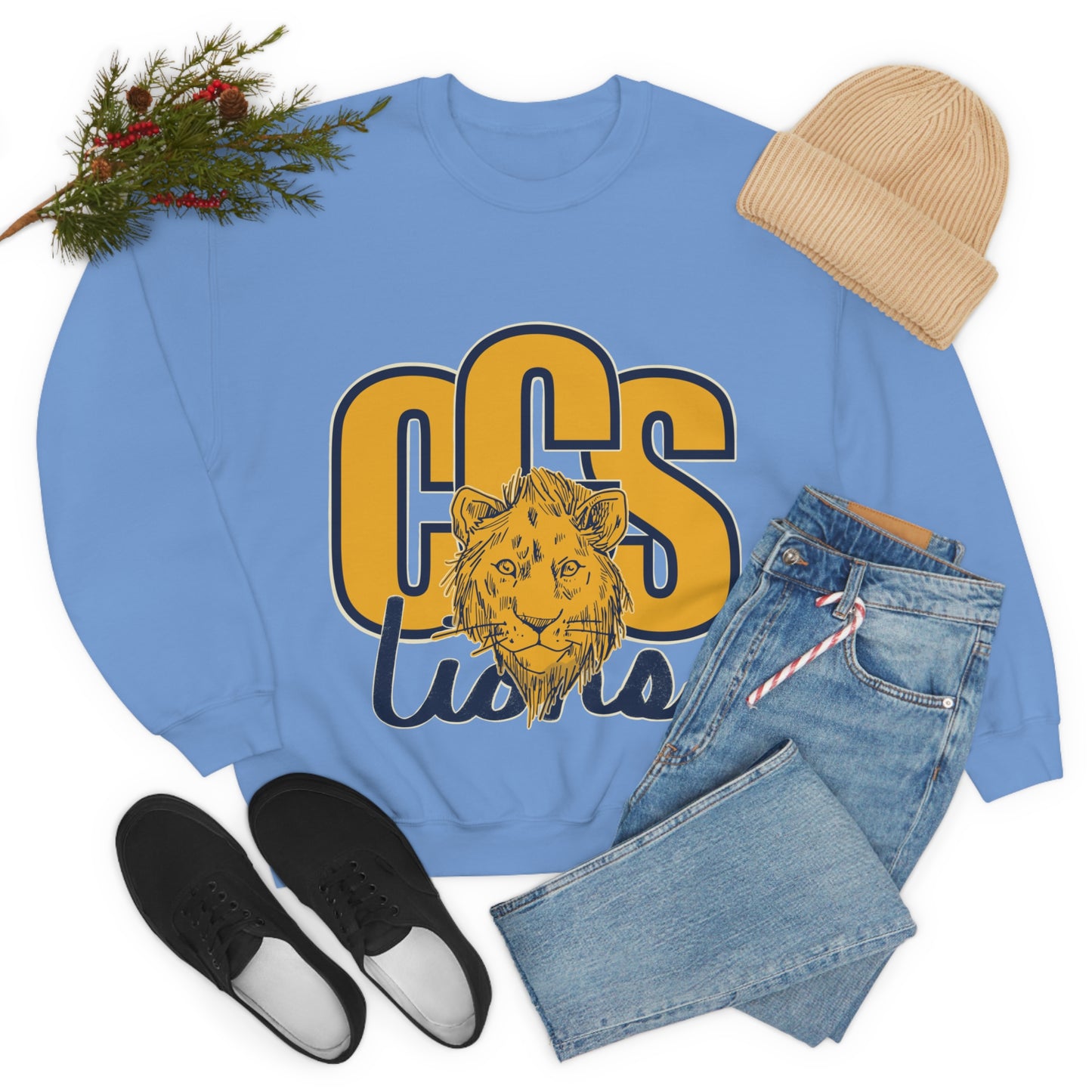 Coleman Christian School Lions Sweatshirt in Sport Grey and Light Blue
