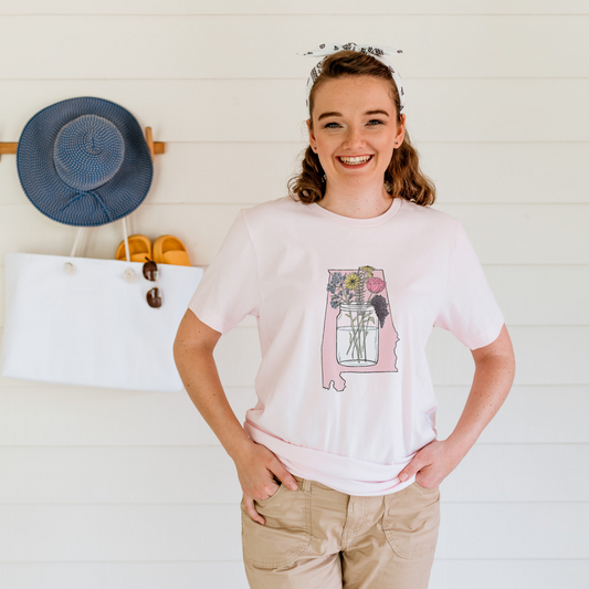 Alabama Mason Jar Wildflower Bouquet T Shirt • Sweet Home Alabama