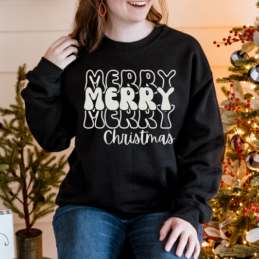 WHITE Merry Merry Merry Christmas Sweatshirt